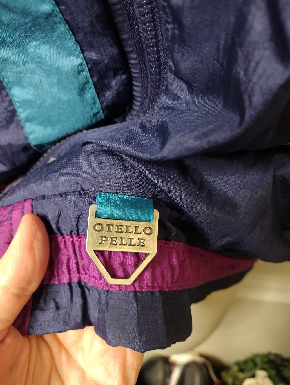 Vintage 1980's Otello Pelle Navy, Teal & Purple Nylon Ski Jacket - Picture 3 of 9